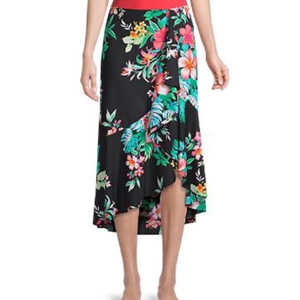 SOFIA Long wrap skirt with a tropical floral print and ruffles size L